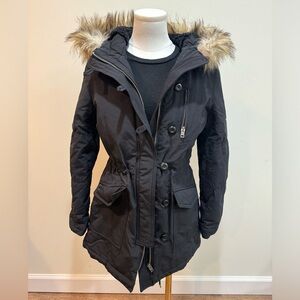 American Eagle Outfitters Black Utility Jacket with Fur Trim